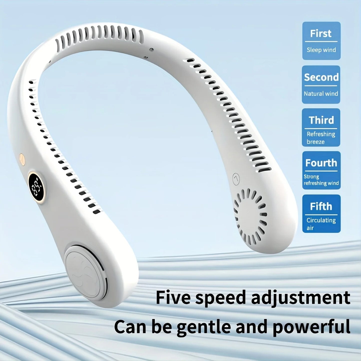 Portable Rechargeable Bladeless Neck Fan 360 Degree Cooling Wearable Personal Fan for Travel and Outdoor Sports with Digital Display