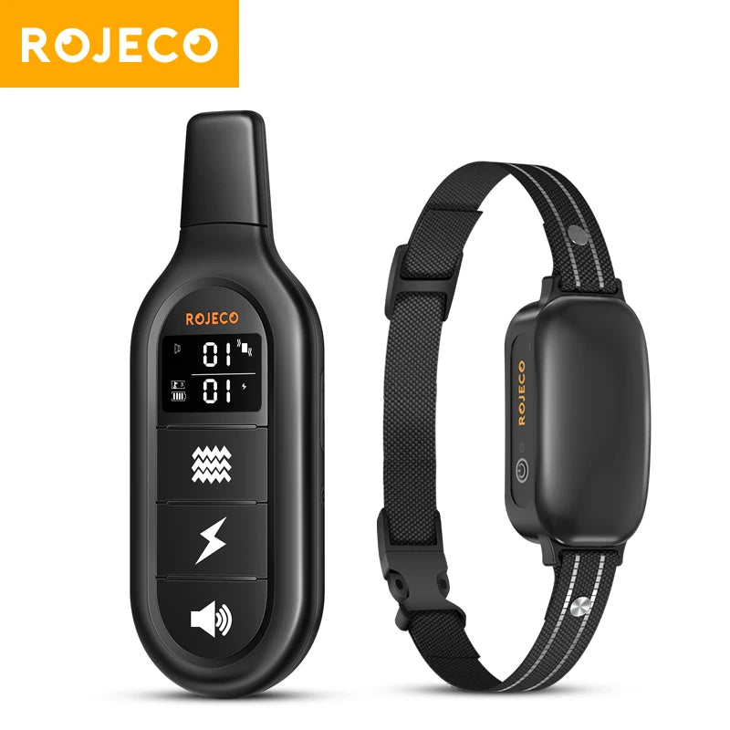 ROJECO Electric Dog Training Collar Digital Rechargeable Remote Control IPX7 Waterproof Vibrator Bark Stop Shock Collar