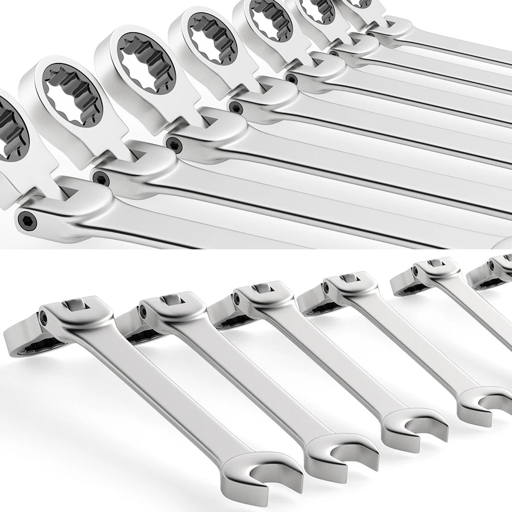 Ratcheting Combination Wrench Set 6-23mm Metric Flex Head Ratcheting Wrench Chrome Vanadium Steel Spanner with Bag