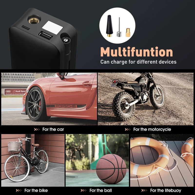 CARSUN Rechargeable Air Pump Tire Inflator Portable Compressor for Cars Motorcycles Bicycles and Sports Equipment