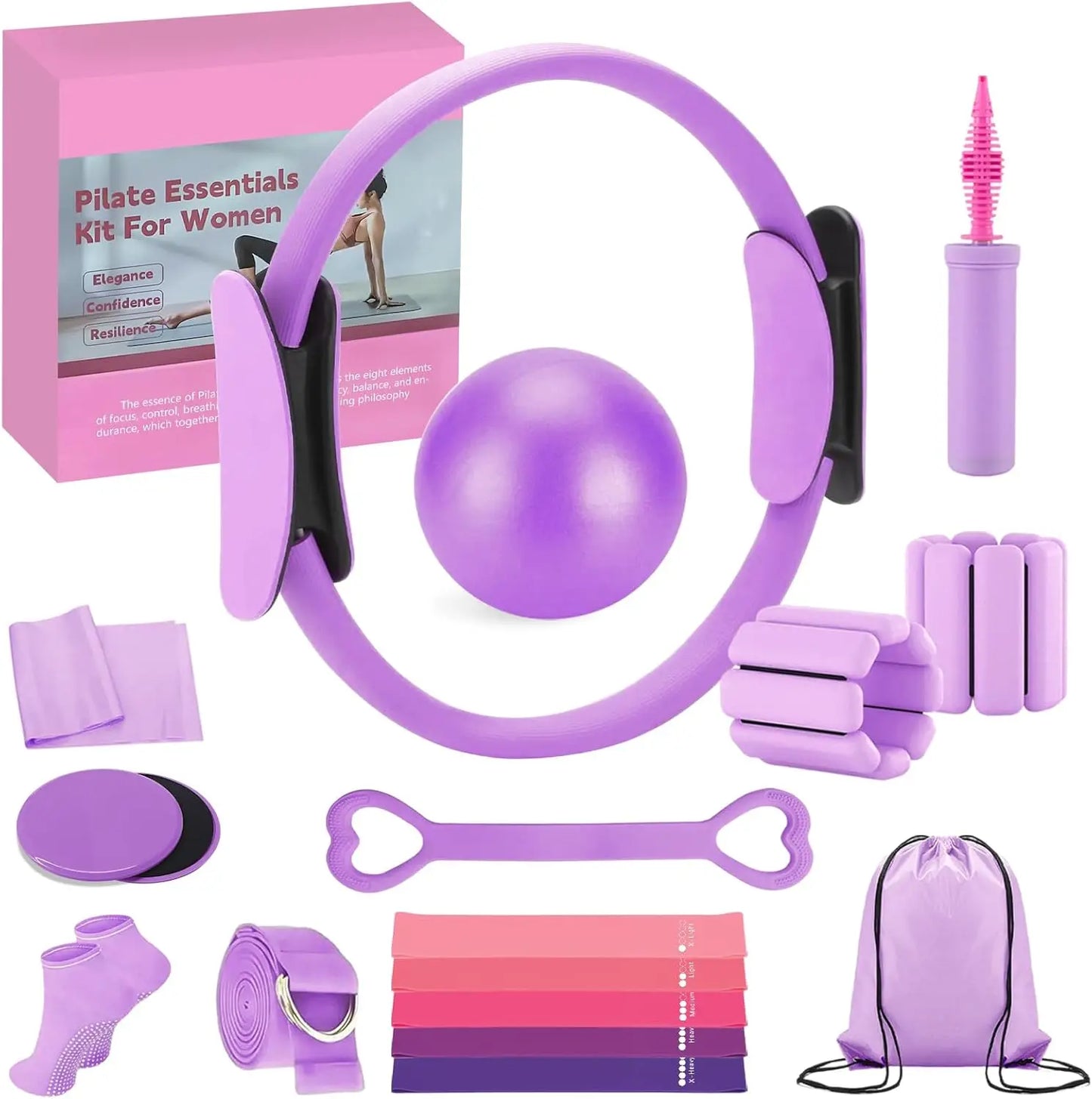 Complete Home Pilates Equipment Set with Ring, Ball, Bands & Accessories for Women's Fitness
