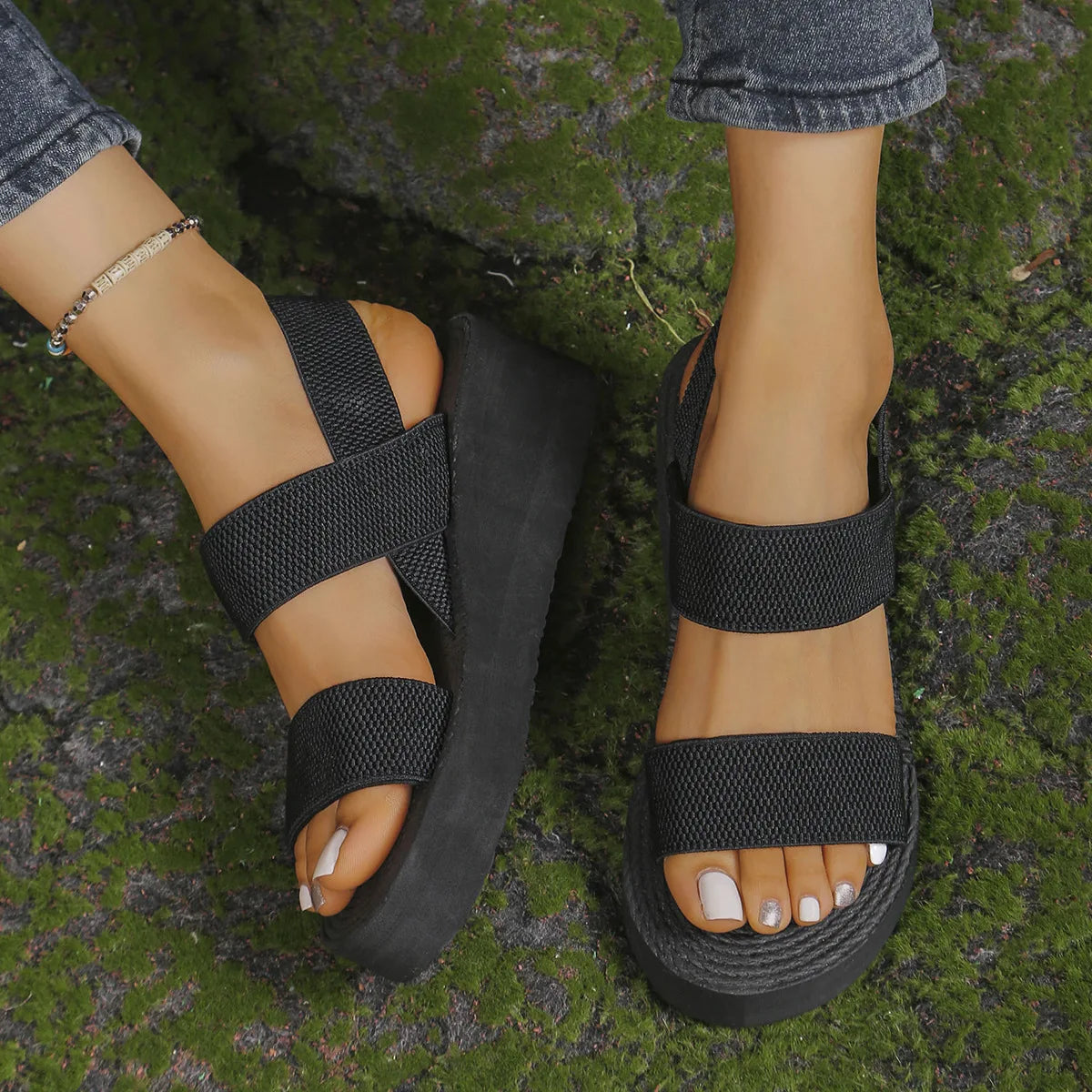 New Minimalist Slingback Wedge Sandals Lightweight Slides for Women Summer Solid Color Thick Bottom Ladies Shoes