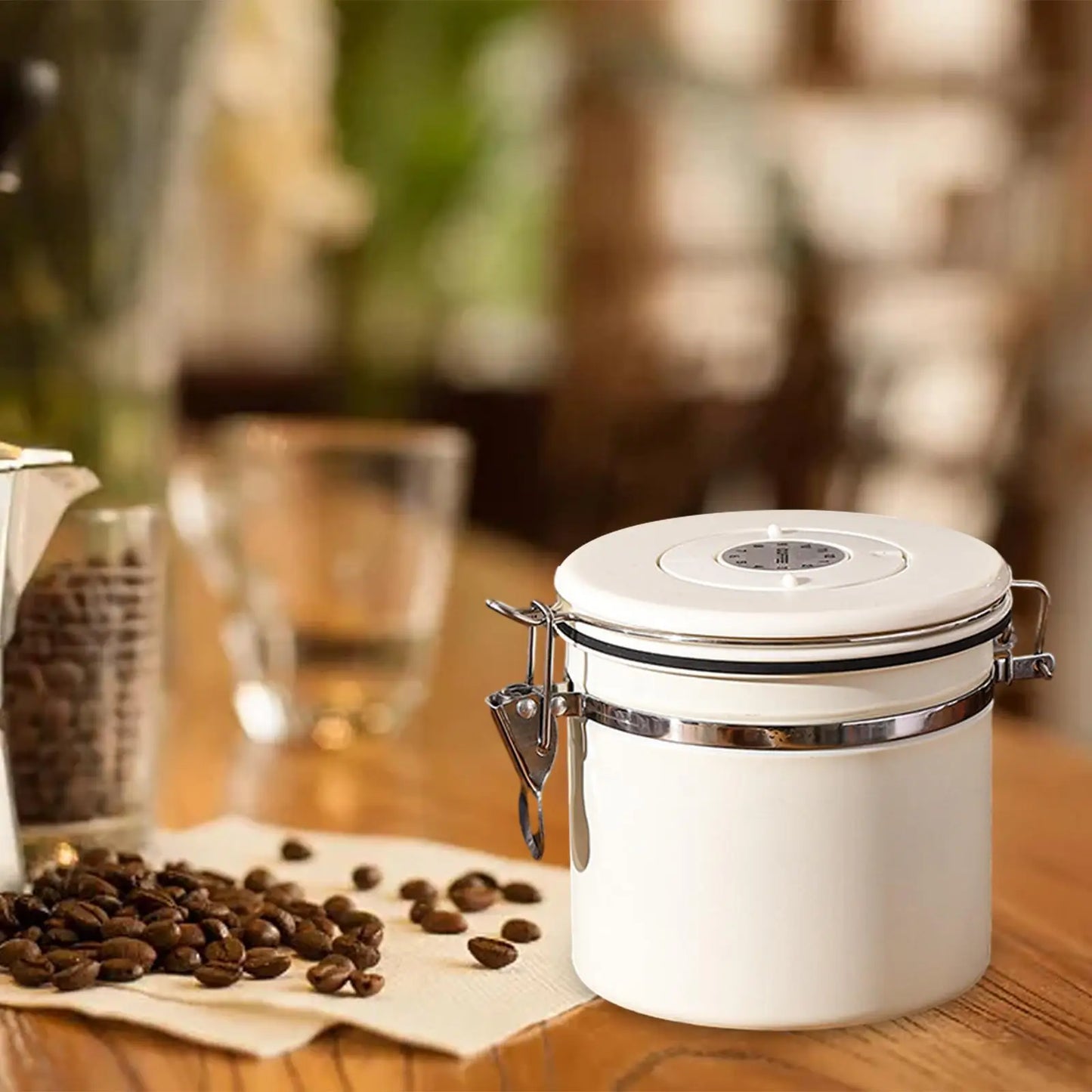 Coffee Bean Container and Spoon Airtight Stainless Steel Storage Jar