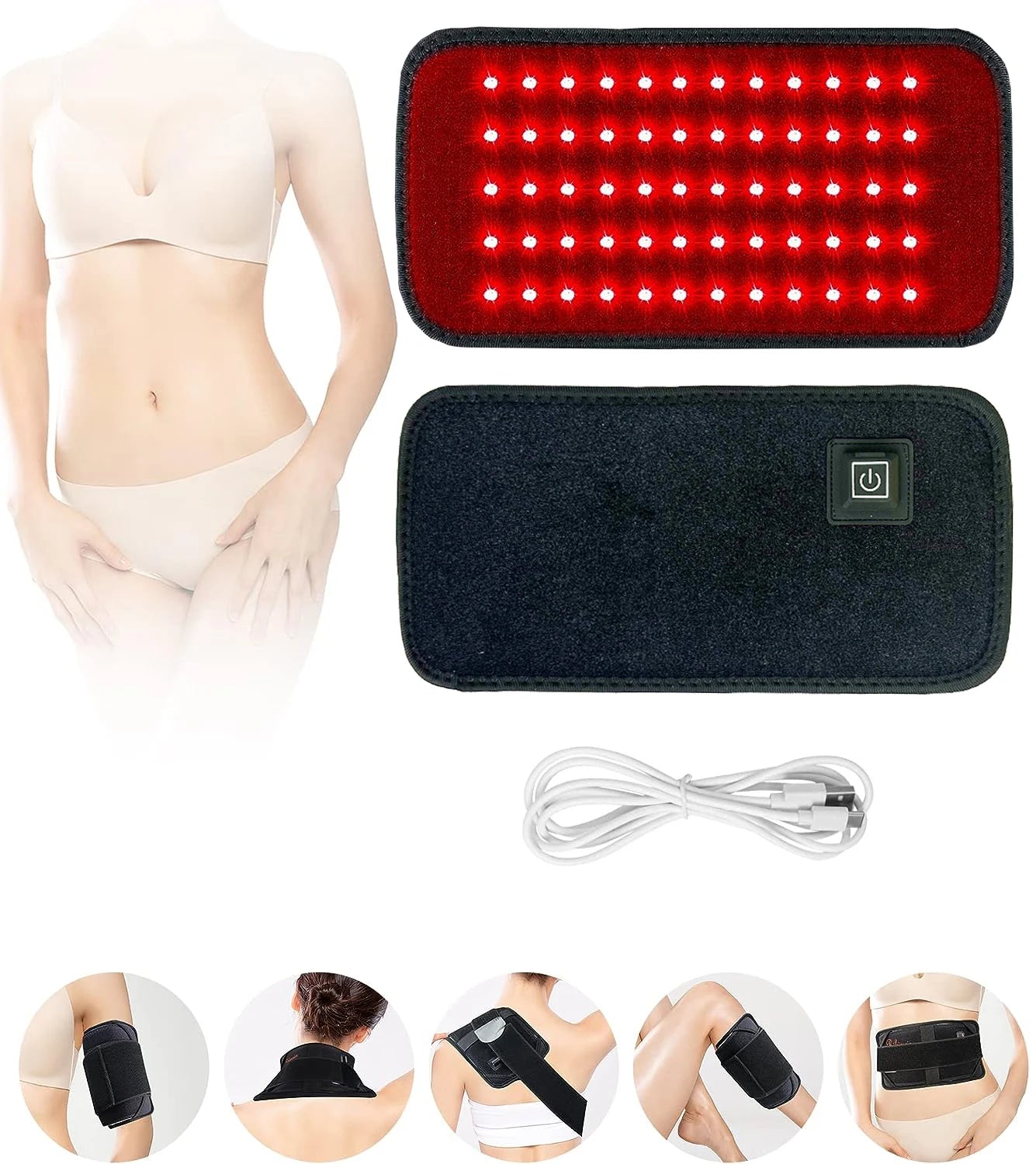 60 LEDs Red and Infrared Light Therapy Belt 850nm 660nm Back Fat Burning Wrap Slimming Machine Waist Heat Pad Full Body