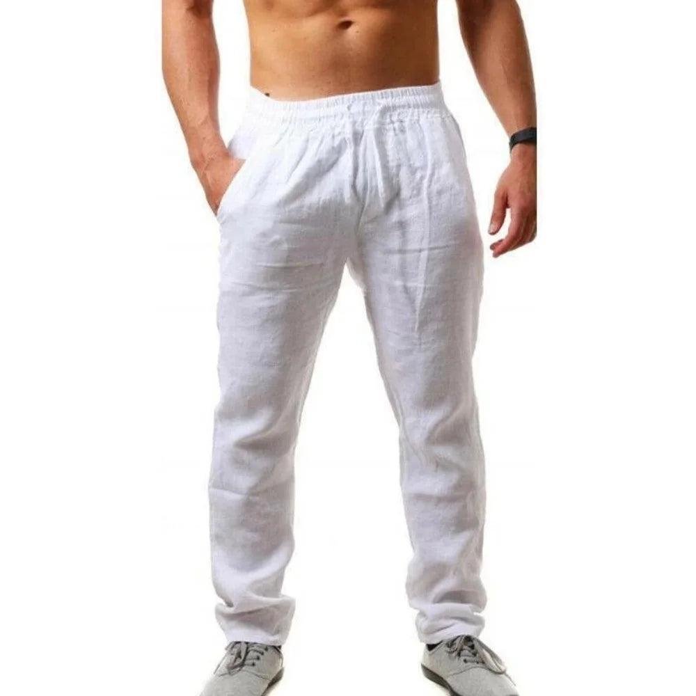 Men's Breathable Cotton Linen Pants for Autumn Solid Color Trousers Fitness Streetwear Sizes S to 3XL