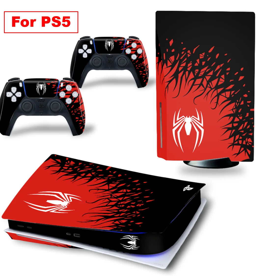 Vinyl Cover Skins for Playstation 5 Slim Console Superhero Skin Wrap Set for PS5 Disc Edition Controller Stickers Accessories