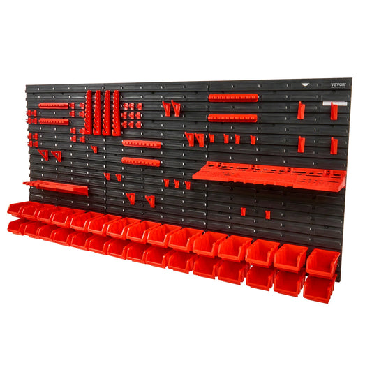 VEVOR Wall Mounted Storage Bins 30 48 Bin Parts Rack Organizer with Wall Panels Hooks Plastic Shop Tool for Screws Nails