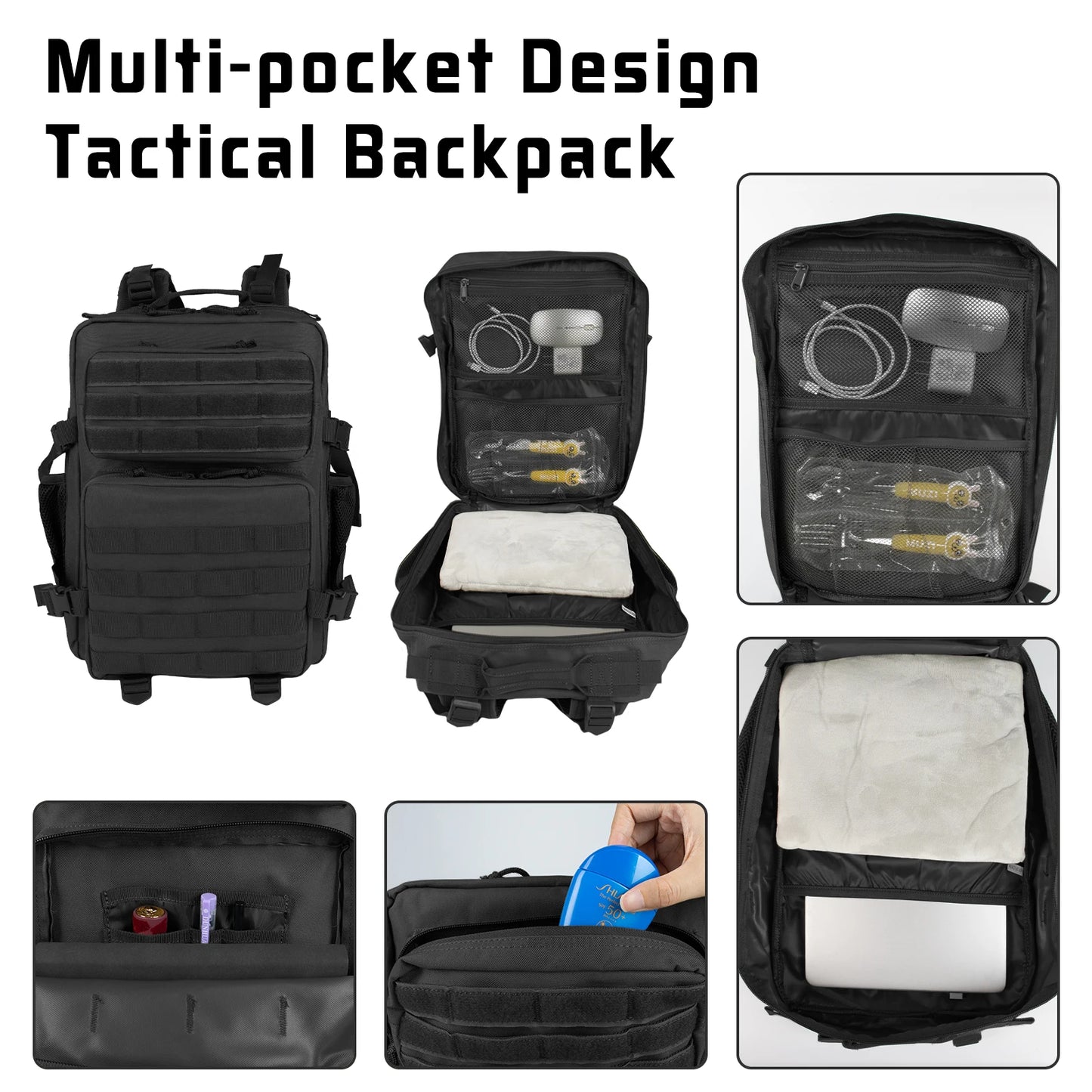 25L Military Tactical Backpack For Men Camping Hiking Trekking Daypack With Removable Water Bottle Pouch Bug Out Bag Large MOLLE