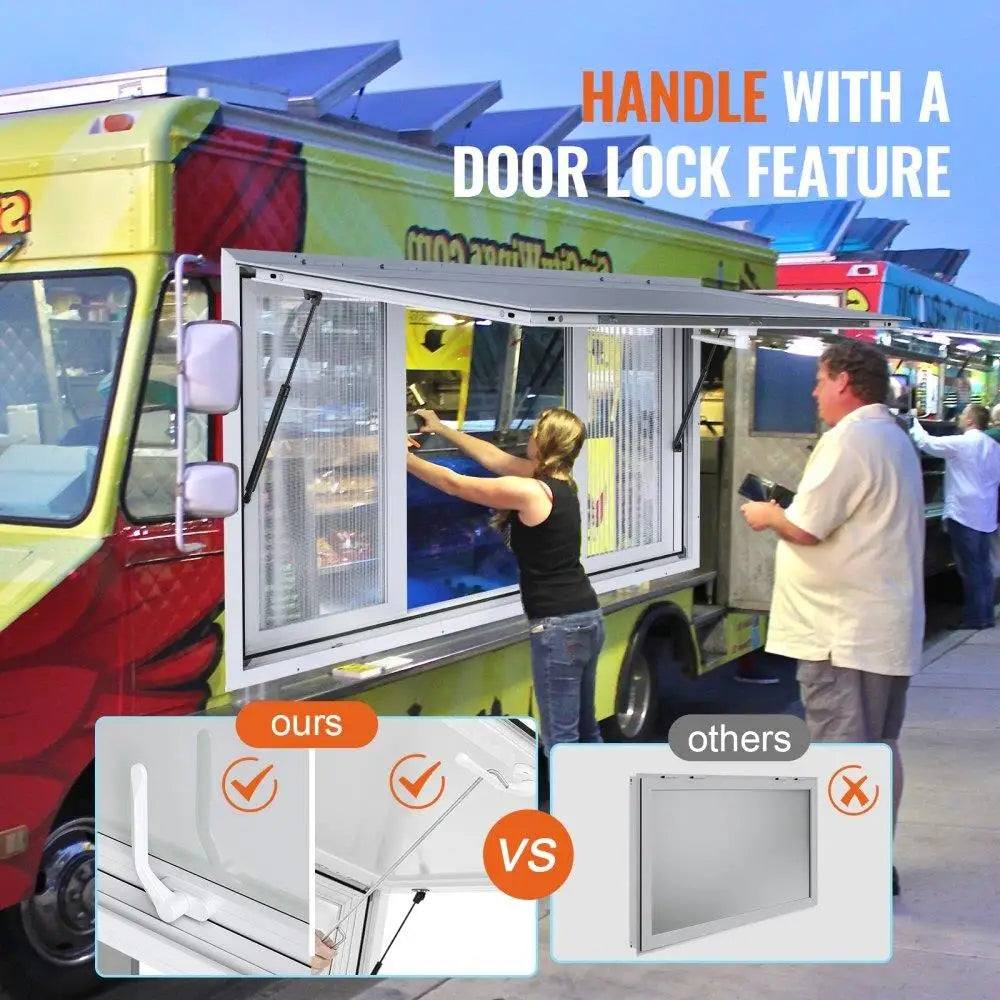 Concession Window 53 Inch for X3 3 Inch Aluminum Alloy Truck Service Window with 4 Horizontal Sliding Windows and Awning Door