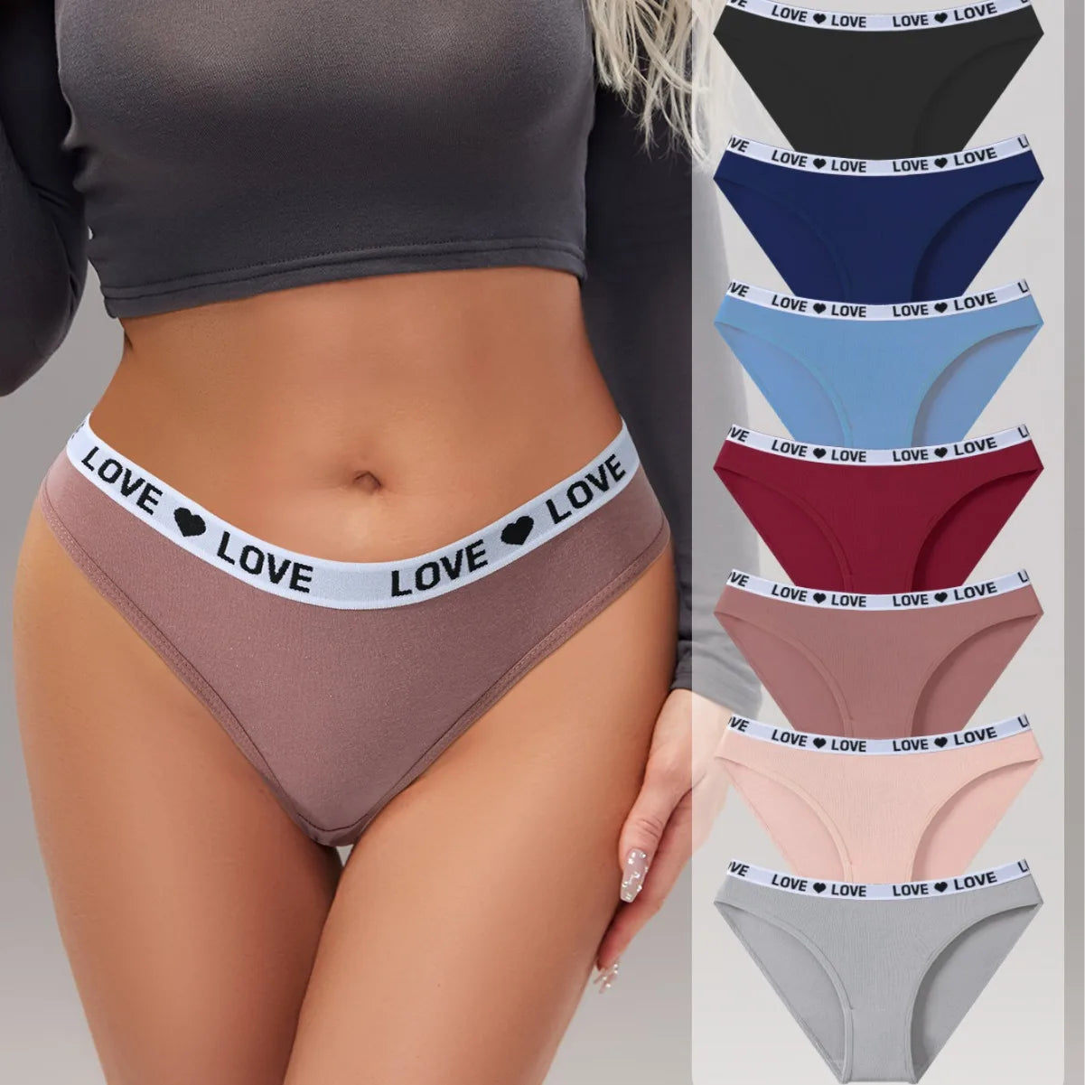 7 Pcs Set Women's Cotton Panties Sexy Soft Striped Underwear Cute Letter Briefs Breathable Stretch Lingerie XS to XL