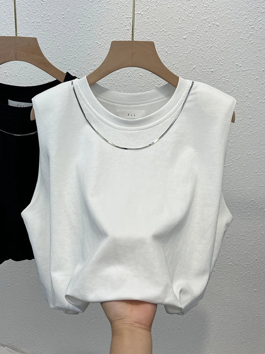 European White Sleeveless T-Shirt for Women Summer Korean Tank Top Stylish Short Top M to 3XL