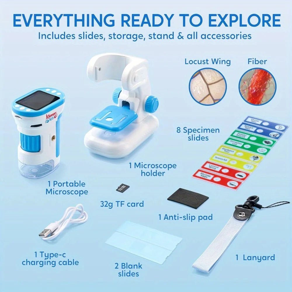 JOYFY 2 in 1 Handheld 1000X HD Microscope with 2.0'' LED Screen Portable Pocket Handheld for Kids Ages 5-12 Gifts Toys