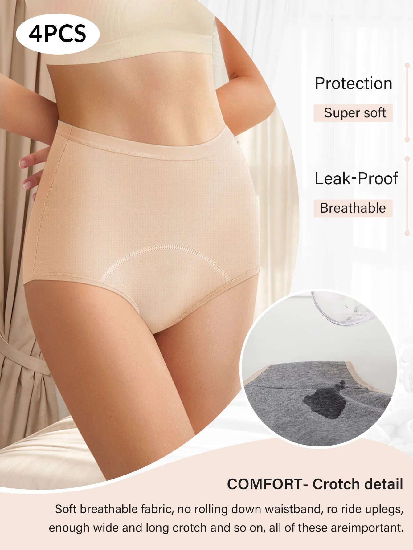 MEIYATING Womens Period Underwear Flow Menstrual Period Panties Leak-Proof Panty for Female Teens Girls 4 Pack