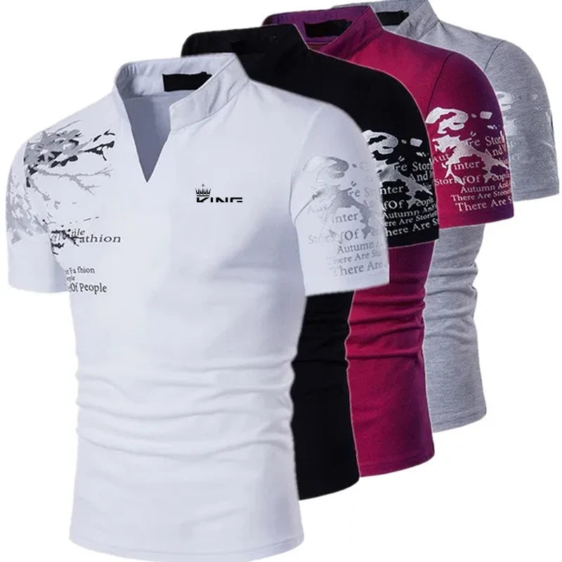 Men's V Neck Polo Shirt Graphic Print Short Sleeve Golf Shirt Casual Sports Fashion Streetwear