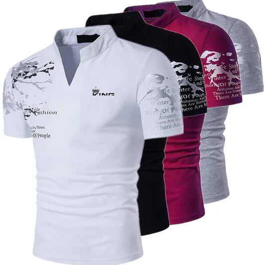 Men's V Neck Polo Shirt Graphic Print Short Sleeve Golf Shirt Casual Sports Fashion Streetwear