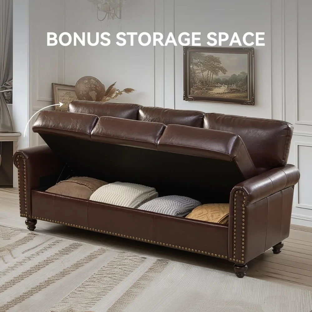 HUANZHUANG Faux Leather Sofa With Storage Mid Century