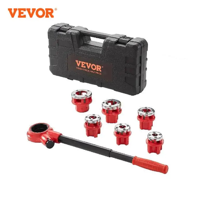 VEVOR Manual Pipe Threader Ratchet Tool Portable Pipe Threading Set with 6 Pieces NPT Dies for Galvanized Aluminum Iron Copper Pipes