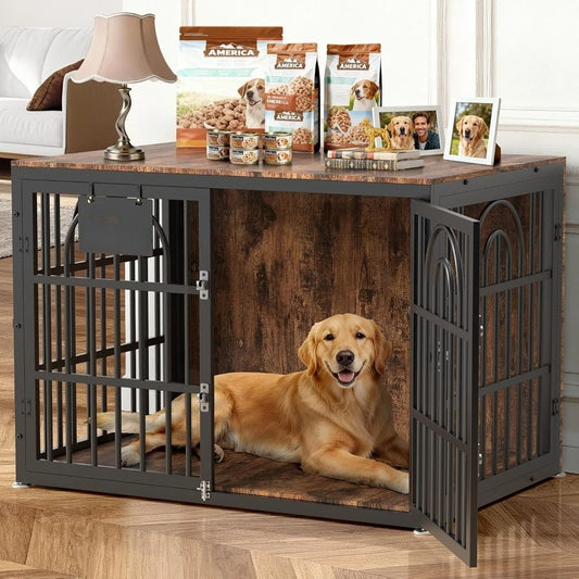 42" Dog Crate Furniture, Dog Kennel Furniture Indoor for Large Dog as TV Stand,Name Tag Escape-Proof Locks & Double Door