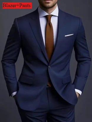 (Jacket +Pants) 2025 New Luxury Elegant Men's Suits 2 Piece Set Fashion Korean Casual Slim Fit Social Groom Wedding Tuxedo