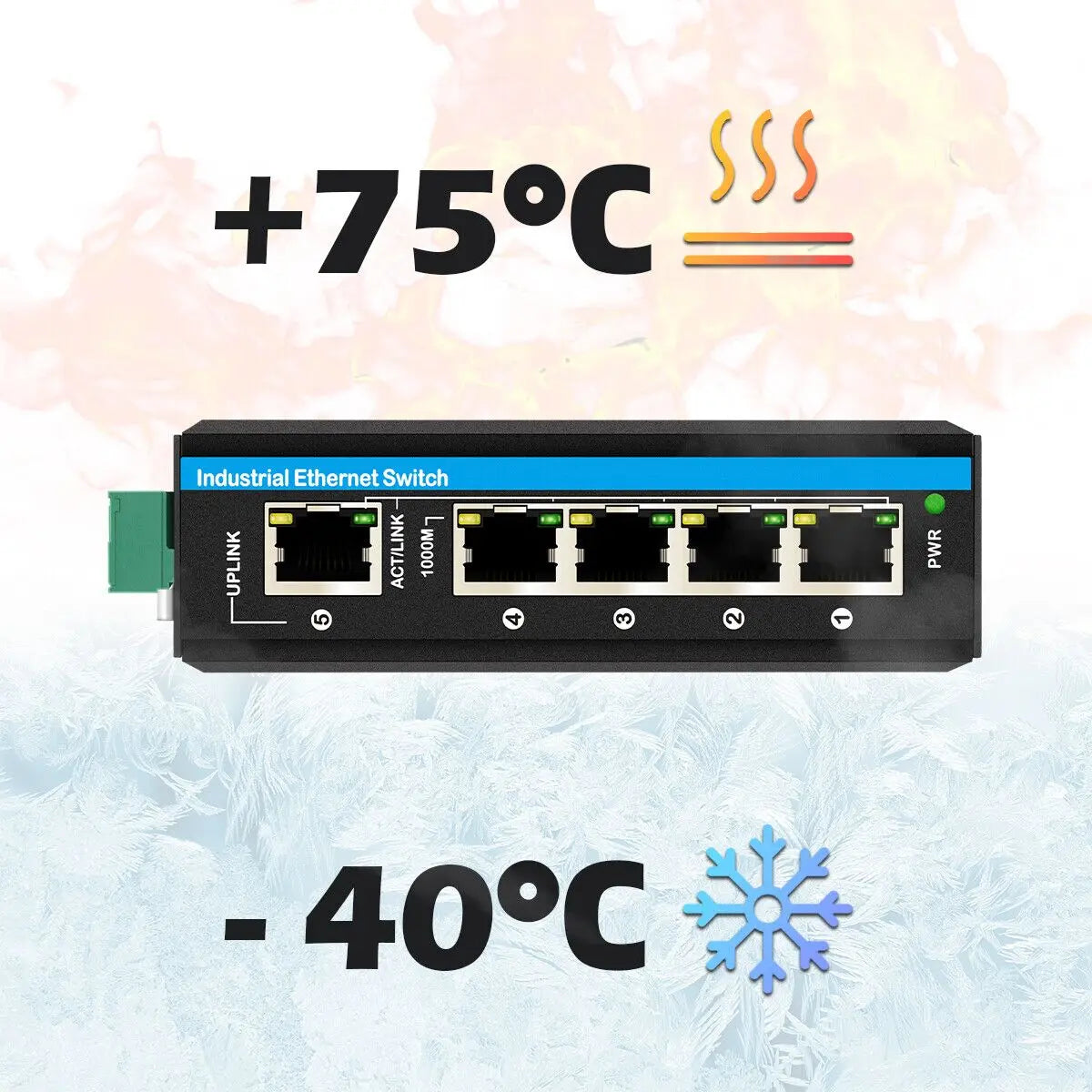 Industrial 5 Ports Gigabit PoE Switch 12V to 48V DC Input 48V DC PoE Output 10/100/1000Mbps Ethernet Switch