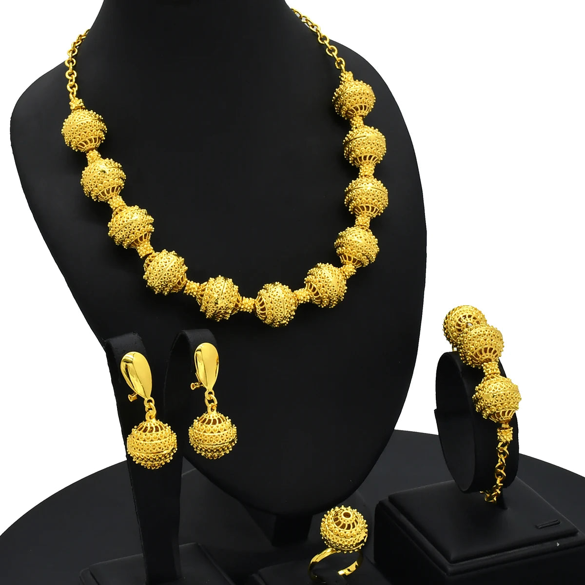 Dubai Luxury Nigerian Wedding Golden Jewelry Sets For Lady Bridal Necklace Sets Indian Party Jewellery Engagement Gifts