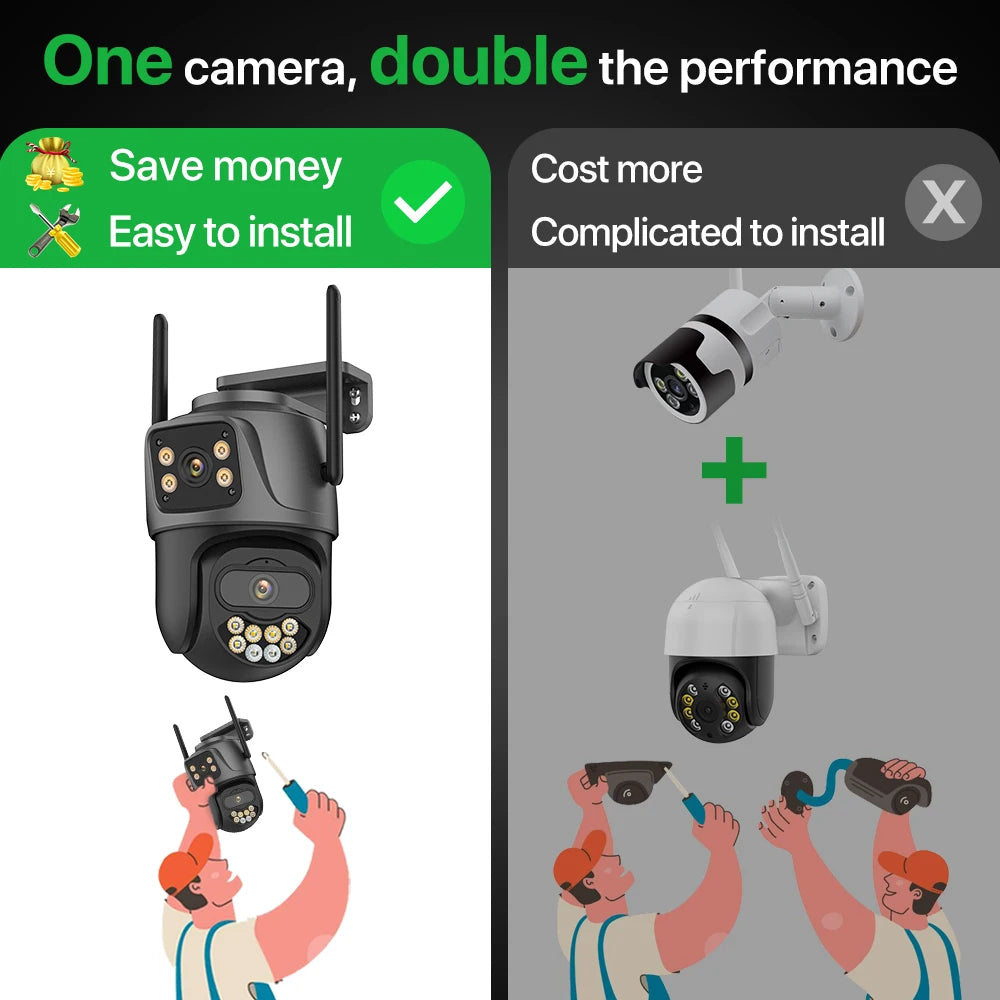 External Wifi PTZ Camera Dual Lens 4K 8MP HD Outdoor IP Camera Auto Tracking Security Surveillance System