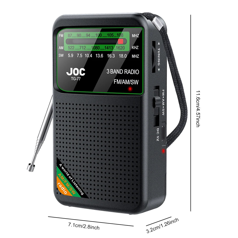 Battery Operated FM AM SW Radio with Built-in Speaker Portable Type-C Rechargeable with HD Display Screen for Elder
