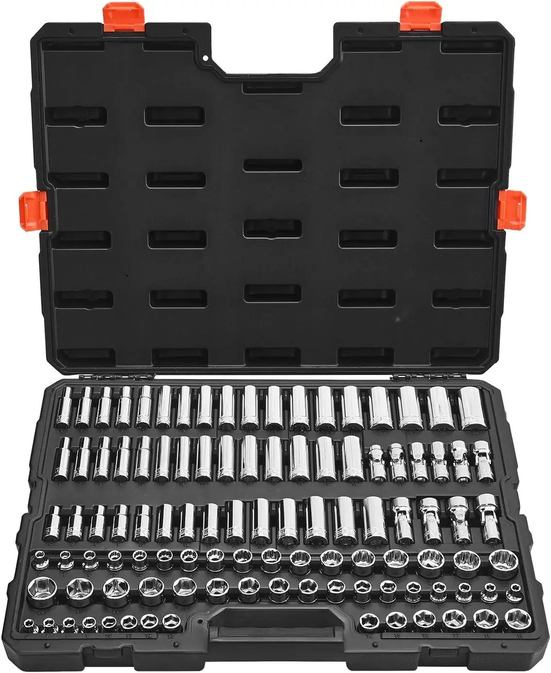 Multiple-Piece Mechanic Tool Set: 1/4', 3/8', 1/2' Drive Sockets, SAE/Metric, Bits, Wrenches, Storage Case