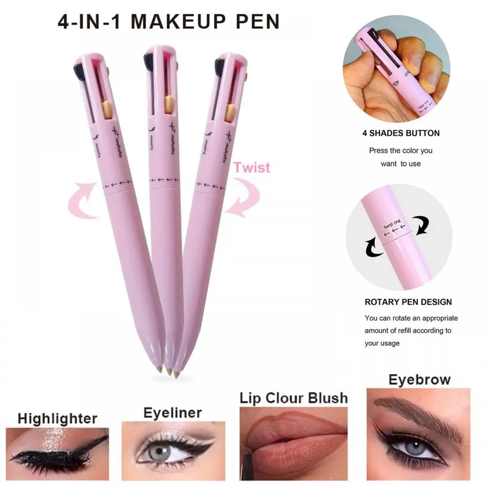 Multifunctional Four in One Cosmetic Pen Long Lasting Eyebrow Pen Rotating Lip Liner Waterproof Sweat Proof Makeup Pen