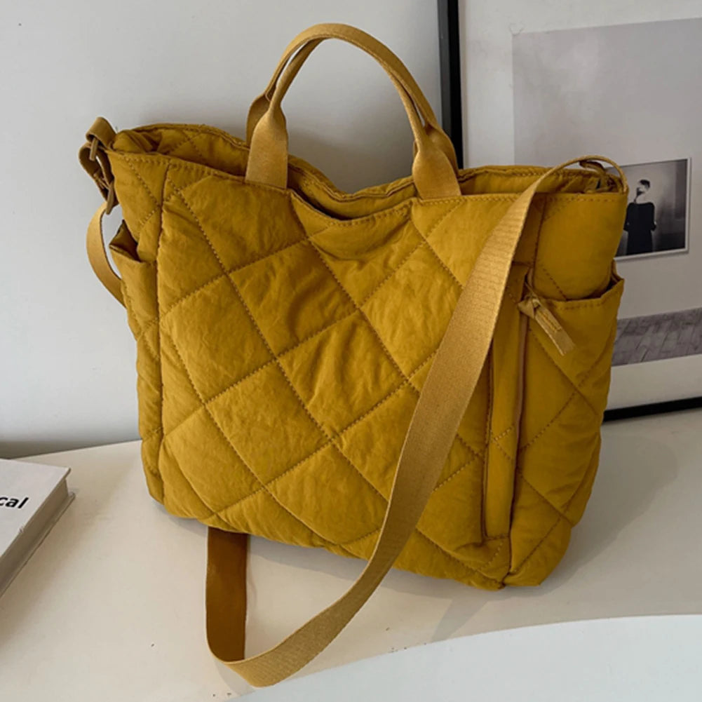Women Quilted Tote Bag Lightweight Puffer Hobo Handbag Large Capacity Padded Shoulder Bag Satchel Travel Bag Commuting Bag