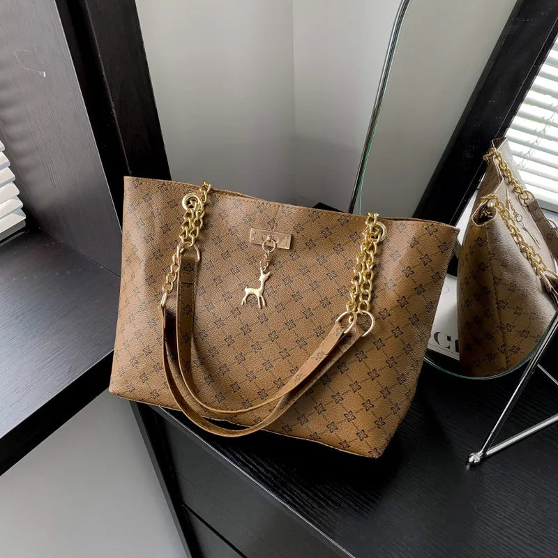 New Presbyopia Handbag Soft Leather Large Capacity Tote Women Bag With Hanging Accessories