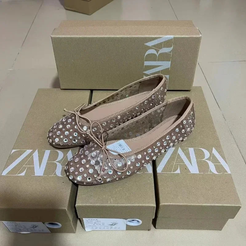 2025 Foreign Trade New Breathable Flat Bottom Water Diamond Bow Fashion Outerwear for Women