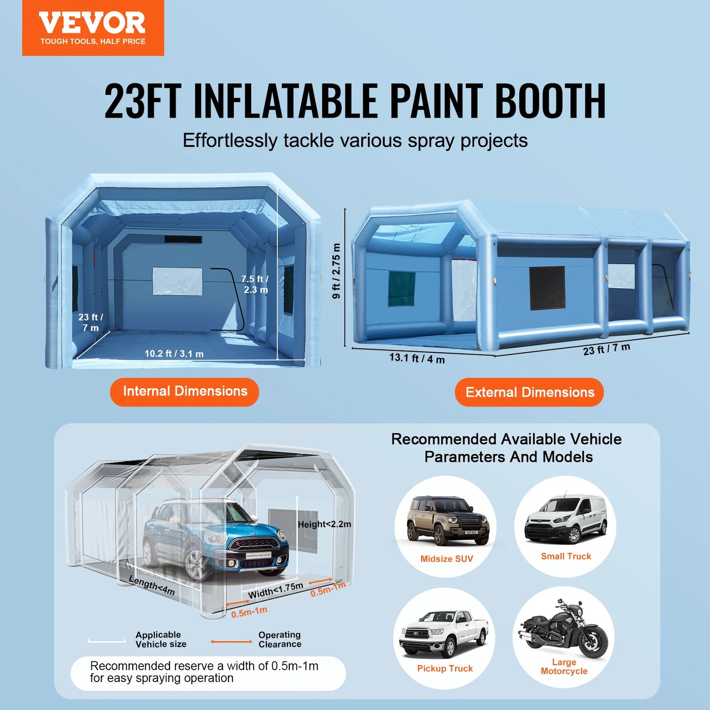 VEVOR Inflatable Paint Booth Portable Spray Booth with Powerful Blowers and Air Filter System