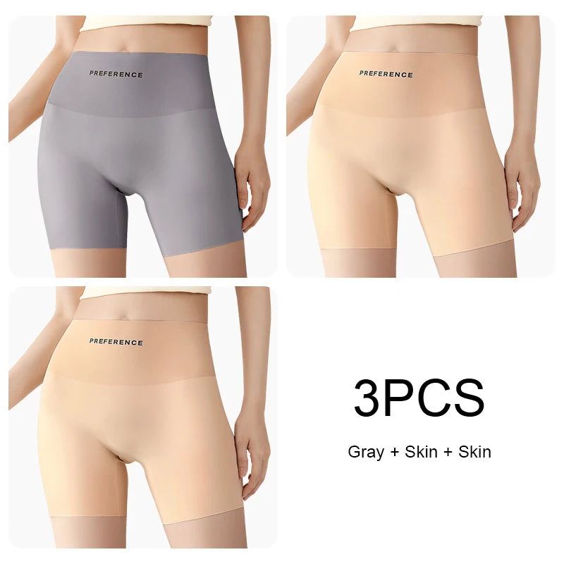 3PCS Set Plus Size Seamless Protective Shorts for Women Ice Silk Summer Underwear