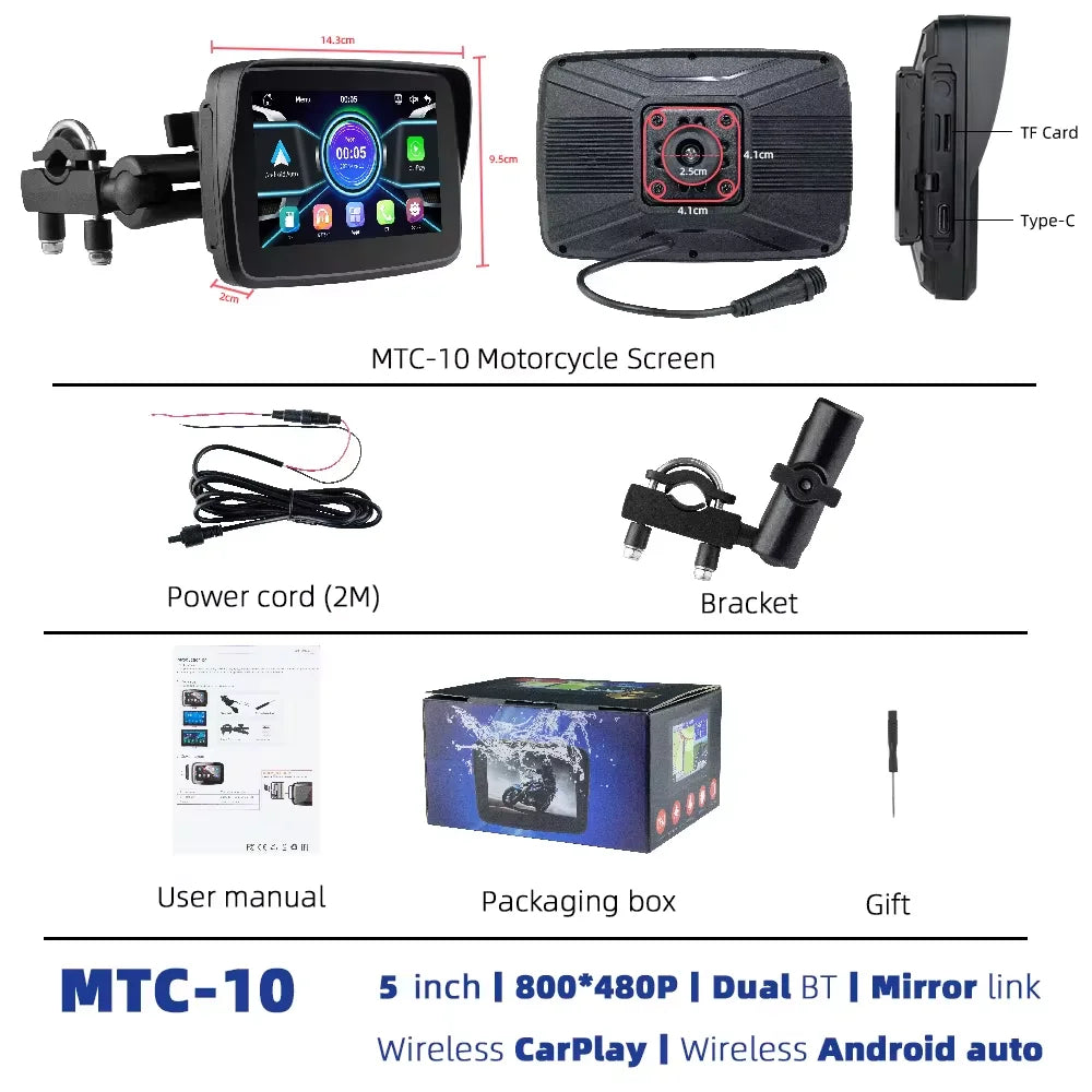 EKIY 5 Inch Wireless CarPlay and Android Auto Portable Motorcycle GPS Navigation Display Screen