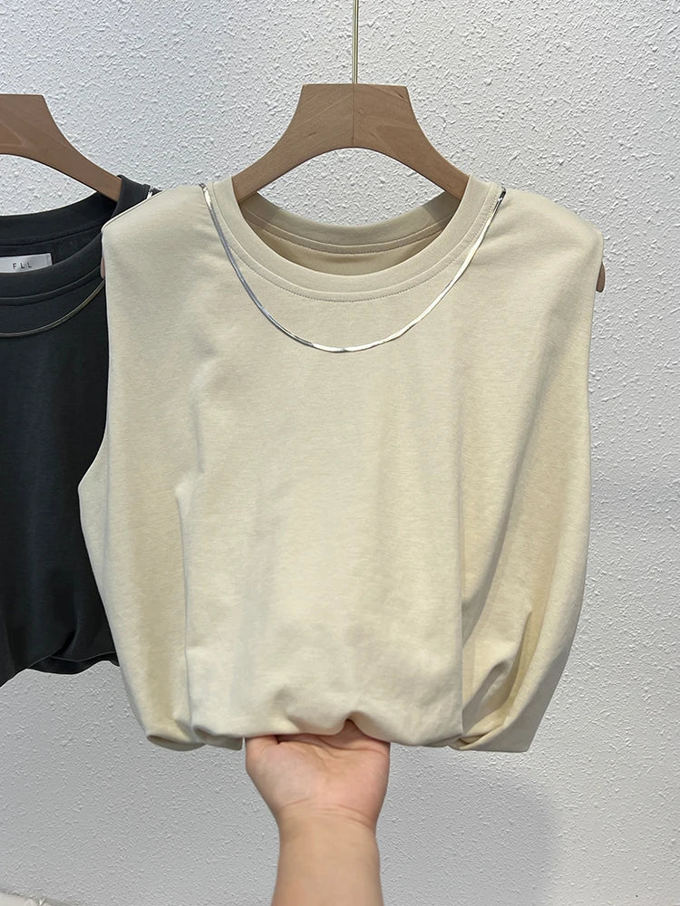 European White Sleeveless T-Shirt for Women Summer Korean Tank Top Stylish Short Top M to 3XL
