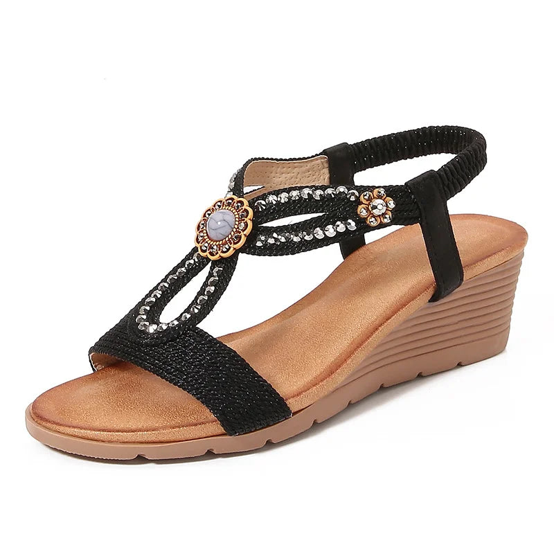 Platform Sandals 2026 New Arrival, Wedge Heel Women'S Sandals Beach Shoes Fashionable Rhinestone Comfortable Trendy Women