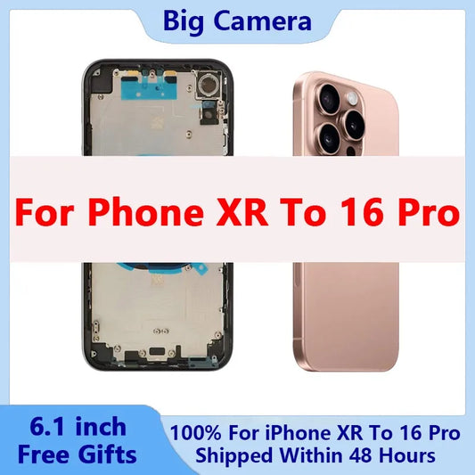 Rear Housing For XR To 16 Pro Back Shell With Free Gifts Flash Cable Waterproof SIM Tray Side Key Parts Tools