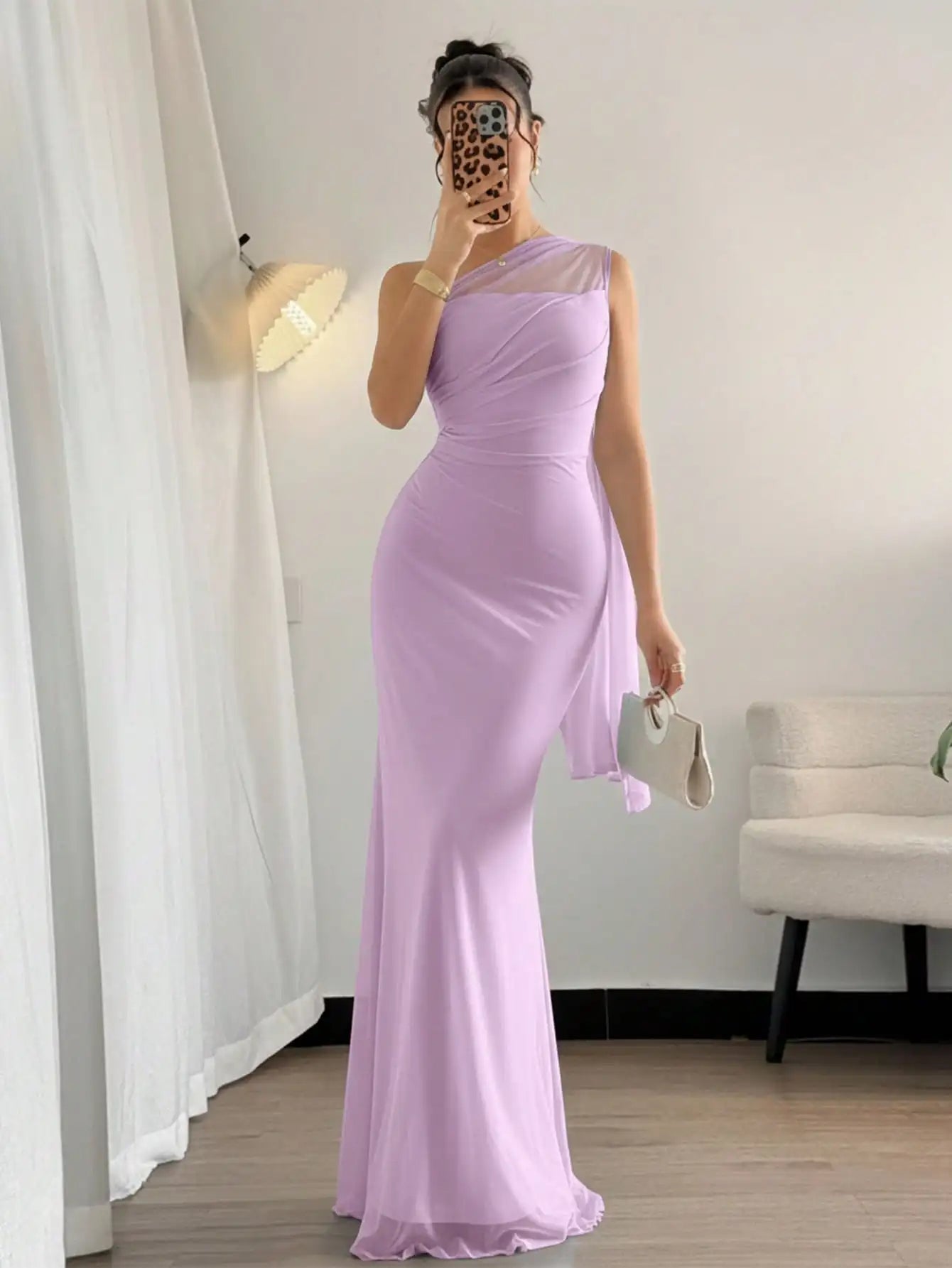 Elegant Asymmetrical One Shoulder Long Dress For Party Beach Wedding
