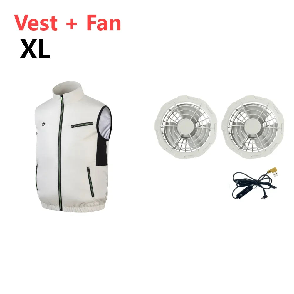 Cooling Vest Ice Fan Vest 3 Gears USB Heat Resistant Air Conditioner Clothes Breathable Wearable Fan Vest for Camping