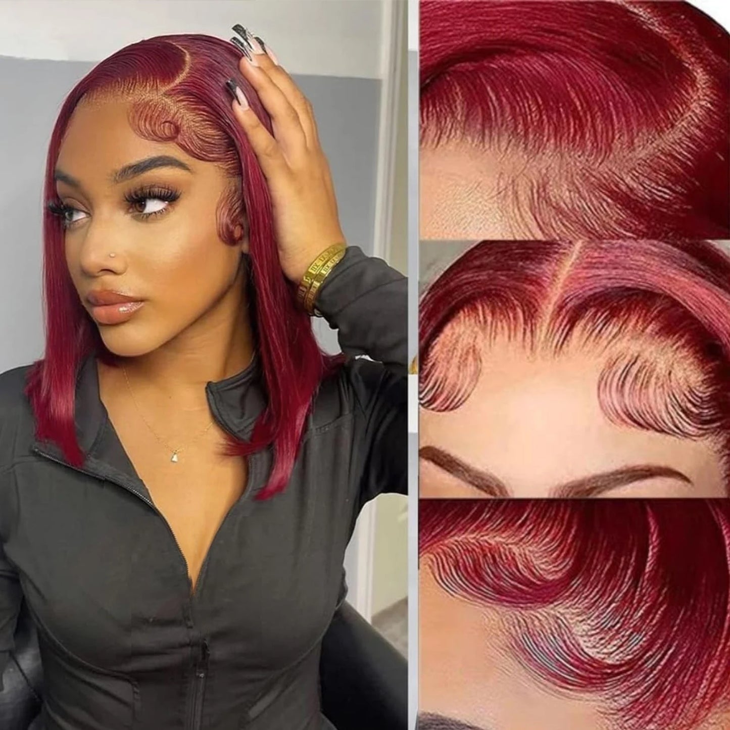 Burgundy Bob Wig Human Hair 13x4 Frontal Lace Straight 99J Short Red Wig Remy Brazilian Hair
