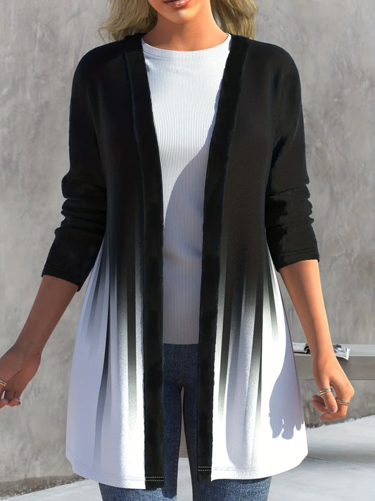 Women's Plus Size Colorblock Ombre Print Open Front Cardigan Stylish and Comfortable for All Seasons