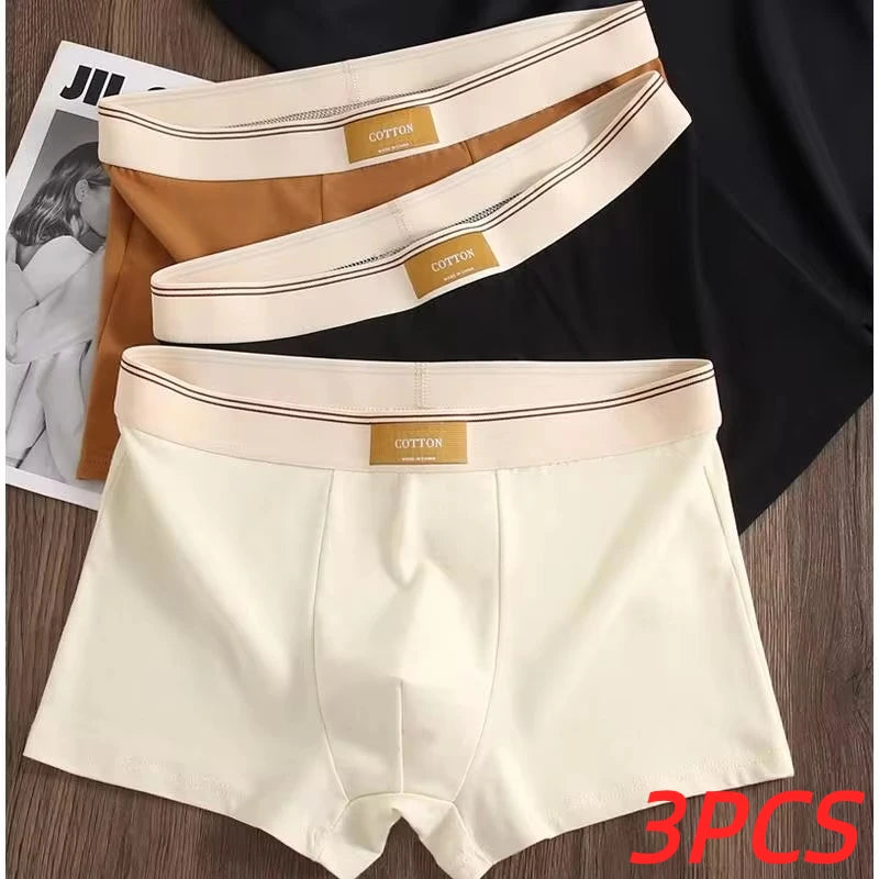 3 Pieces Men's Cotton Boxer Shorts Comfortable Breathable Solid Color Underwear