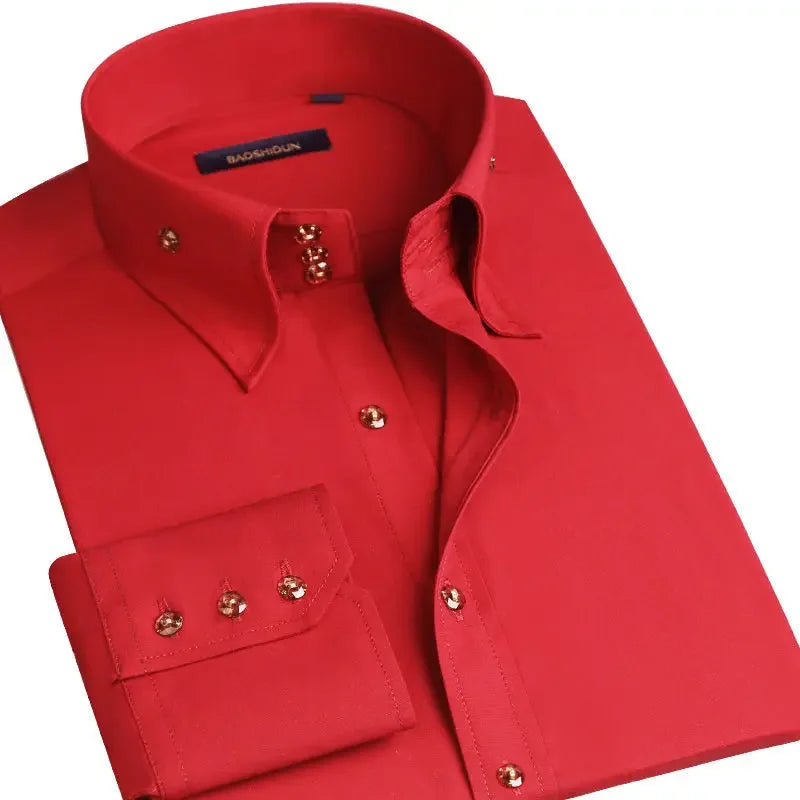 Premium Quality White Dress Shirts for Men Non Iron Wrinkle Resistant Long Sleeve Solid Cotton Polyester
