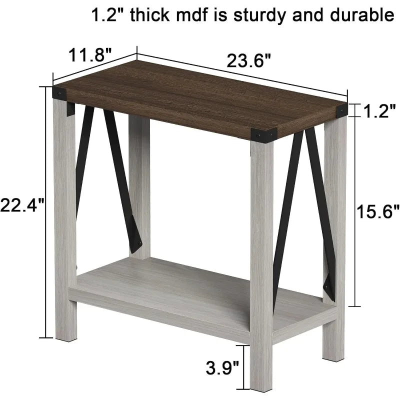 Farmhouse End Table for Small Spaces Narrow Side Table with Storage Shelf Rustic A Design Nightstand Sofa Table