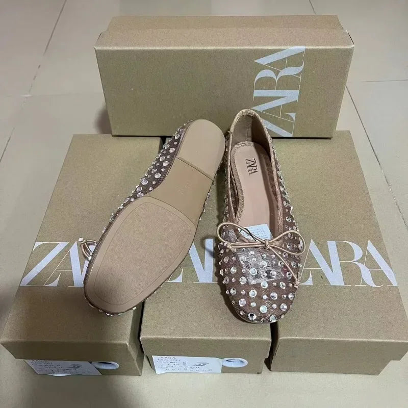 2025 Foreign Trade New Breathable Flat Bottom Water Diamond Bow Fashion Outerwear for Women