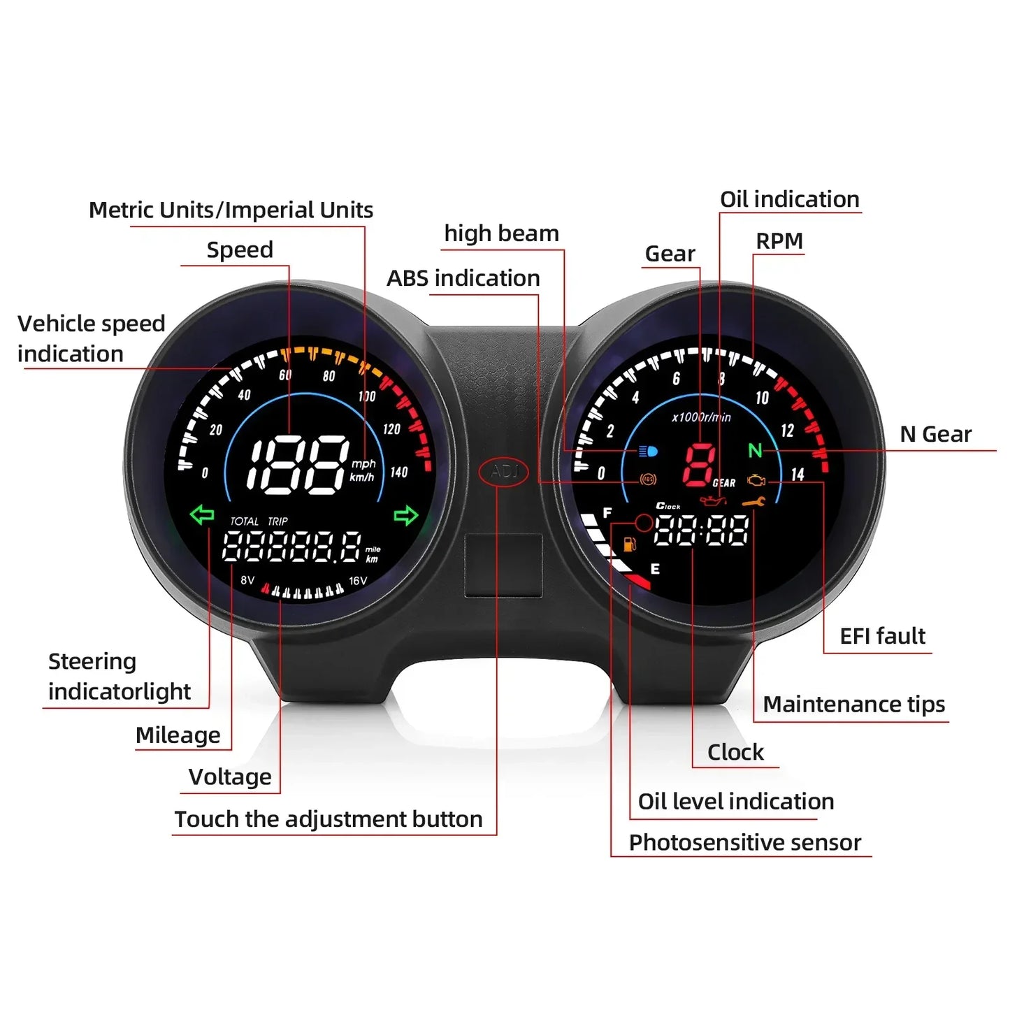 Motorcycle RPM Meter Speedometer Digital Dashboard Tachometer Odometer Fuel Meter Voltmeter for Titan 150 Honda CG150 Fan150