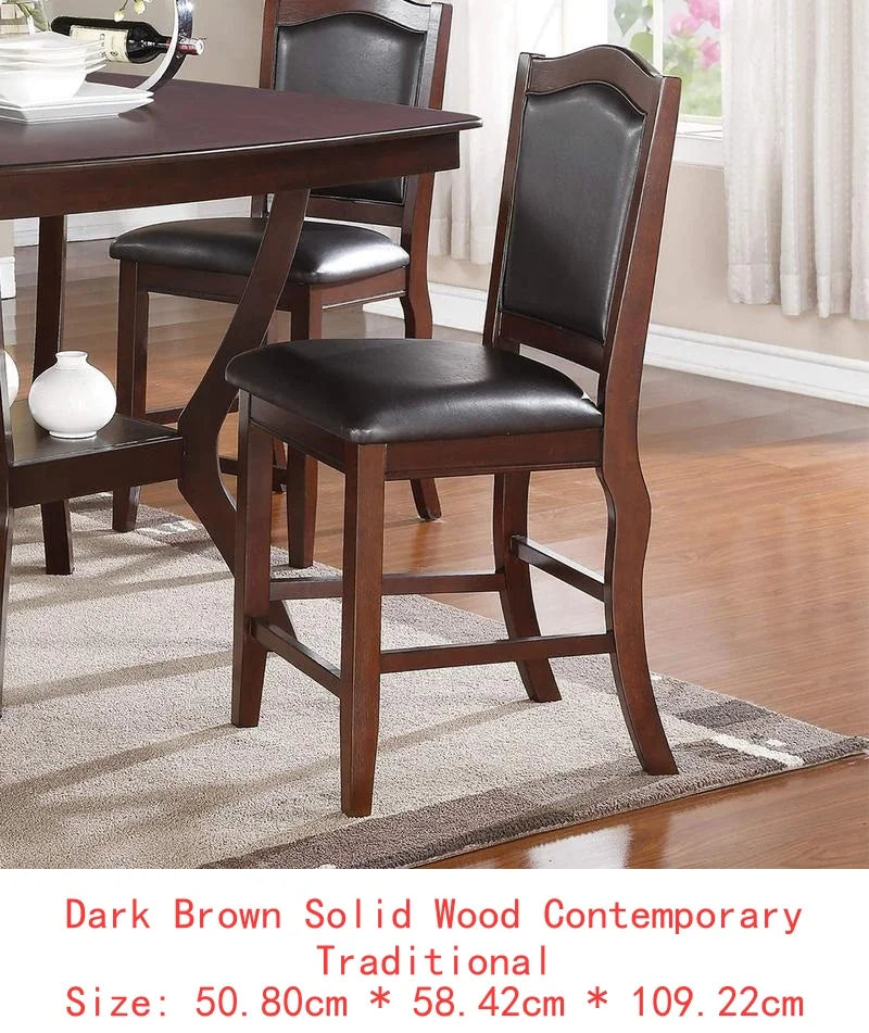 7pc Formal Dining Set with Solid Wood Table, Shelve & 6 Chairs in Espresso Finish
