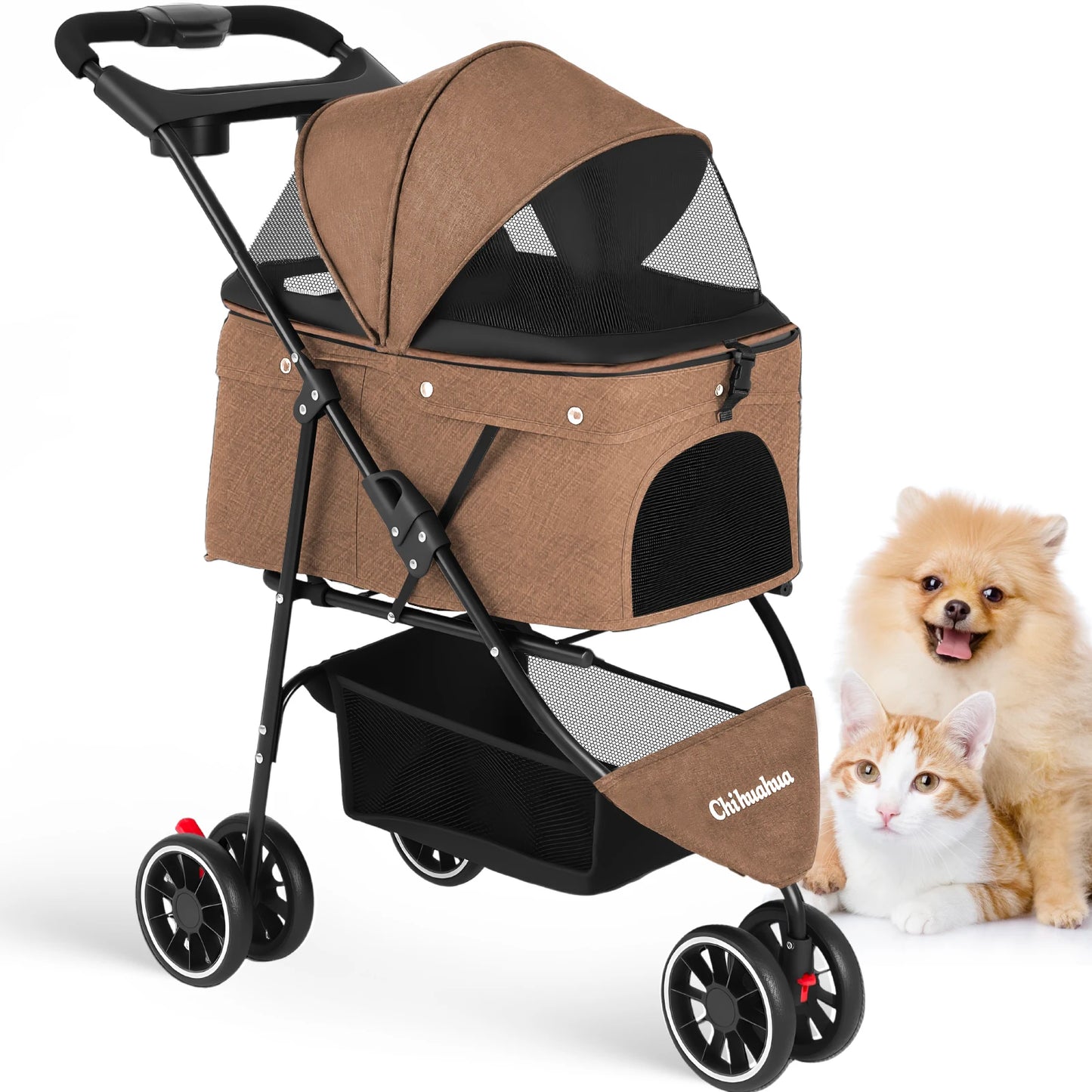Pet Stroller For Small Medium Cats&Dogs 3 Wheels Foldable with Breathable Mesh Canopy Pet Travel Carrier Suitable Outdoor Travel