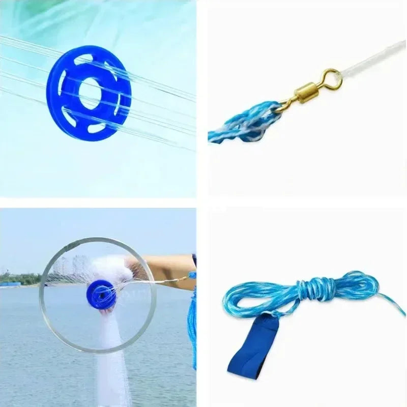Monofilament Fishing Net Transparent Nylon Casting Net with Steel Pendant Aluminum Ring
